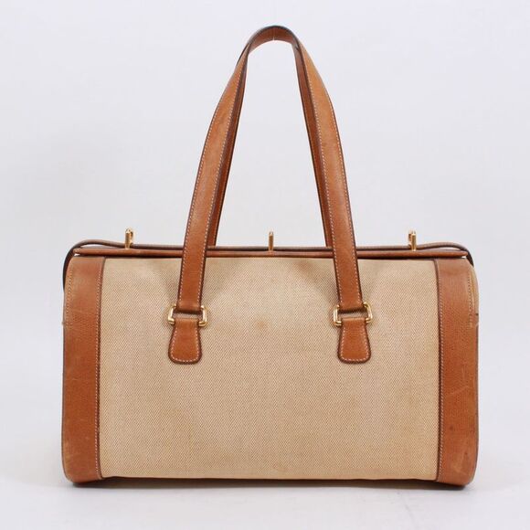 Hermès Handbags - Hermes Leather Canvas Boston Bag